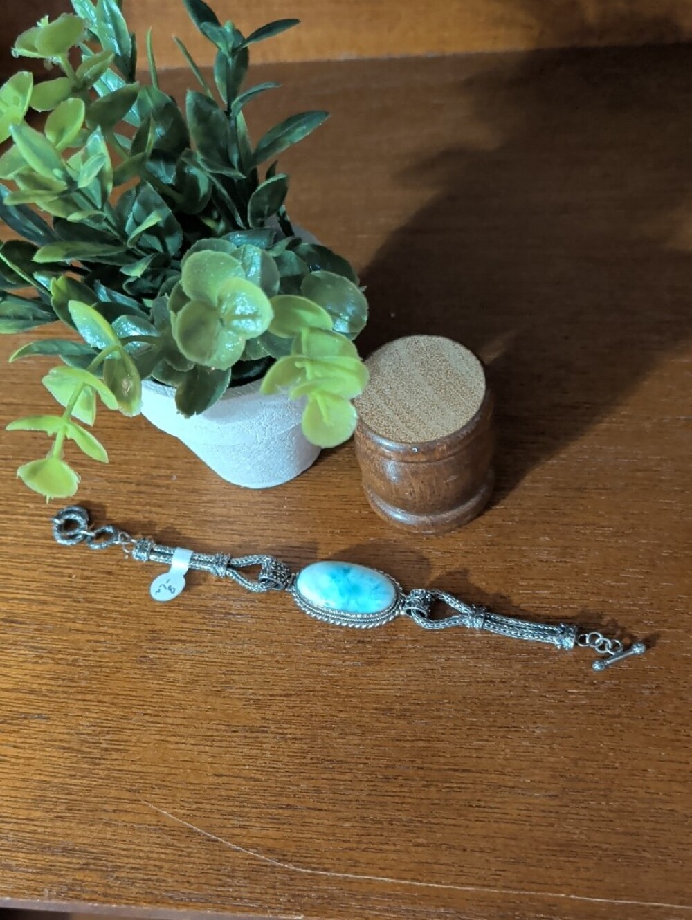 Sterling Silver Blue Larimar Oval Statement Bracelet - Picture 6 of 7